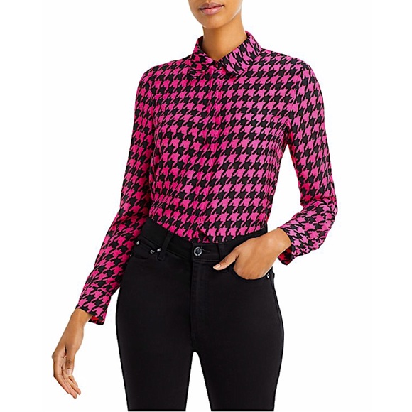 Alice and Olivia Willa Silk Houndstooth Blouse - Picture 1 of 8